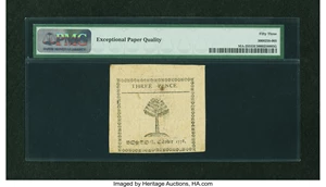 image for: Massachusetts October 16, 1778 3d PMG About Uncirculated 53 EPQ....