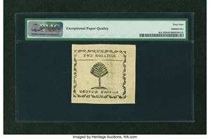 image for: Massachusetts October 16, 1778 2s PMG Choice Uncirculated 64 EPQ....