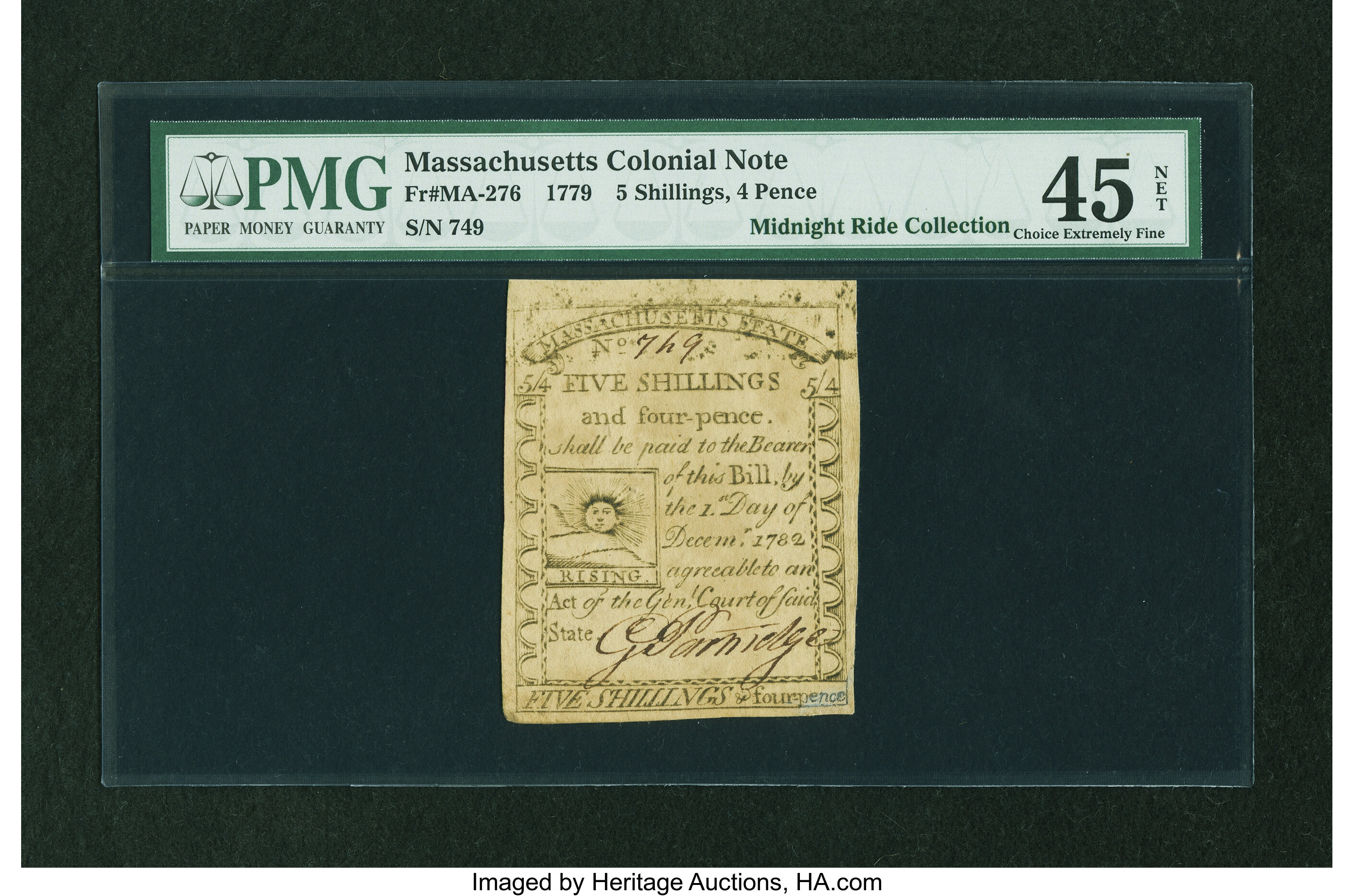 image for: Massachusetts 1779 5s4d PMG Choice Extremely Fine 45 NET....