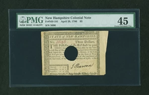 image for: New Hampshire April 29, 1780 $3 PMG Choice Extremely Fine 45....