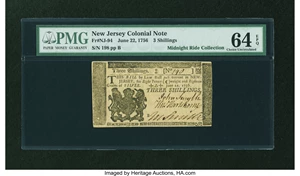 image for: New Jersey June 22, 1756 3s PMG Choice Uncirculated 64 EPQ....