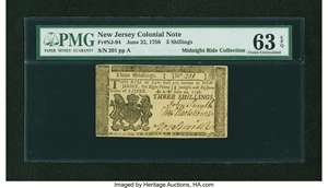 image for: New Jersey June 22, 1756 3s PMG Choice Uncirculated 63 EPQ....