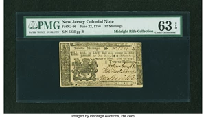 image for: New Jersey June 22, 1756 12s PMG Choice Uncirculated 63 EPQ....