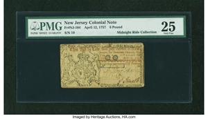 image for: New Jersey April 12, 1757 £6 Green Back PMG Very Fine 25....