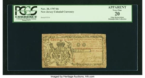 image for: New Jersey November 20, 1757 £6 PCGS Apparent Very Fine 20....