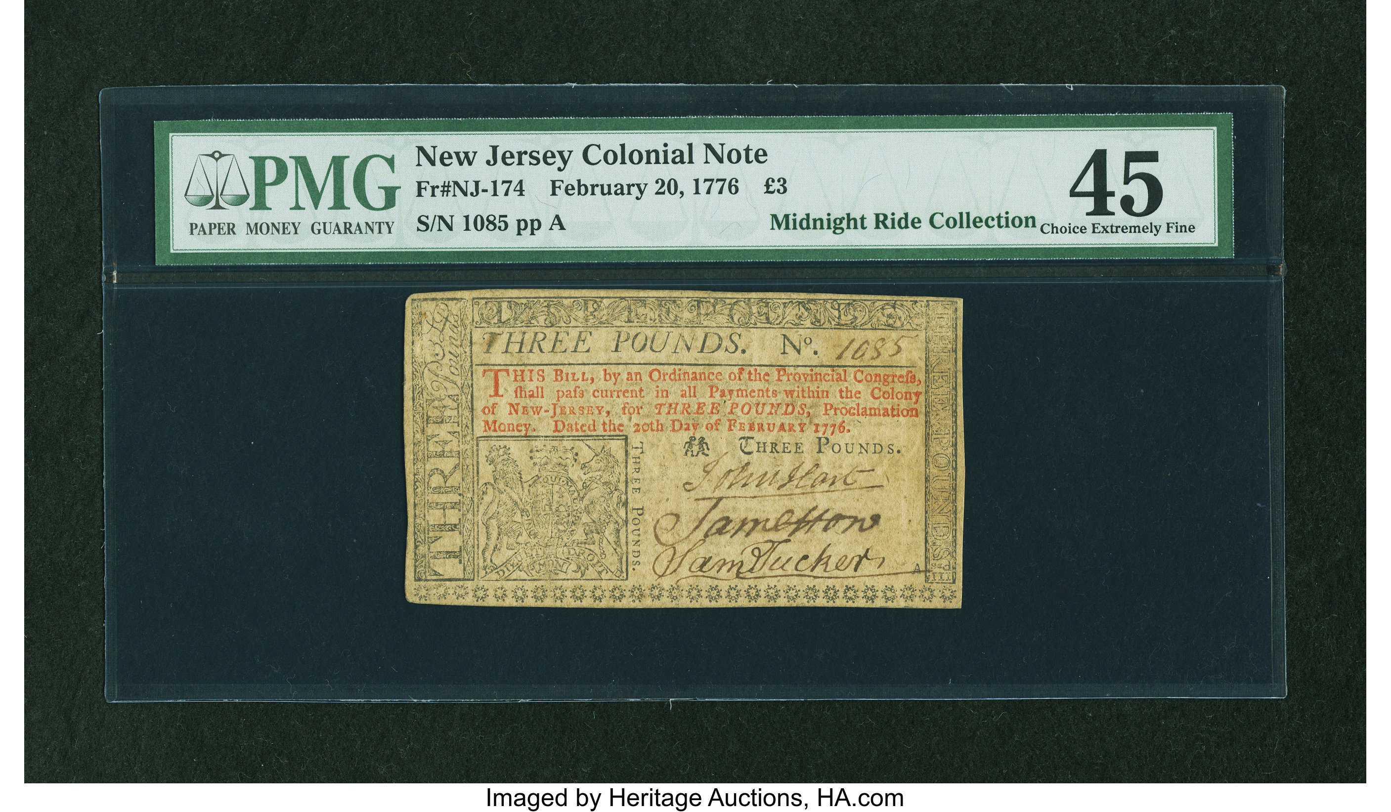 image for: New Jersey February 20, 1776 £3 John Hart PMG Choice Extremely Fine 45....