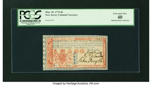 image for: New Jersey March 25, 1776 £6 PCGS Extremely Fine 40....