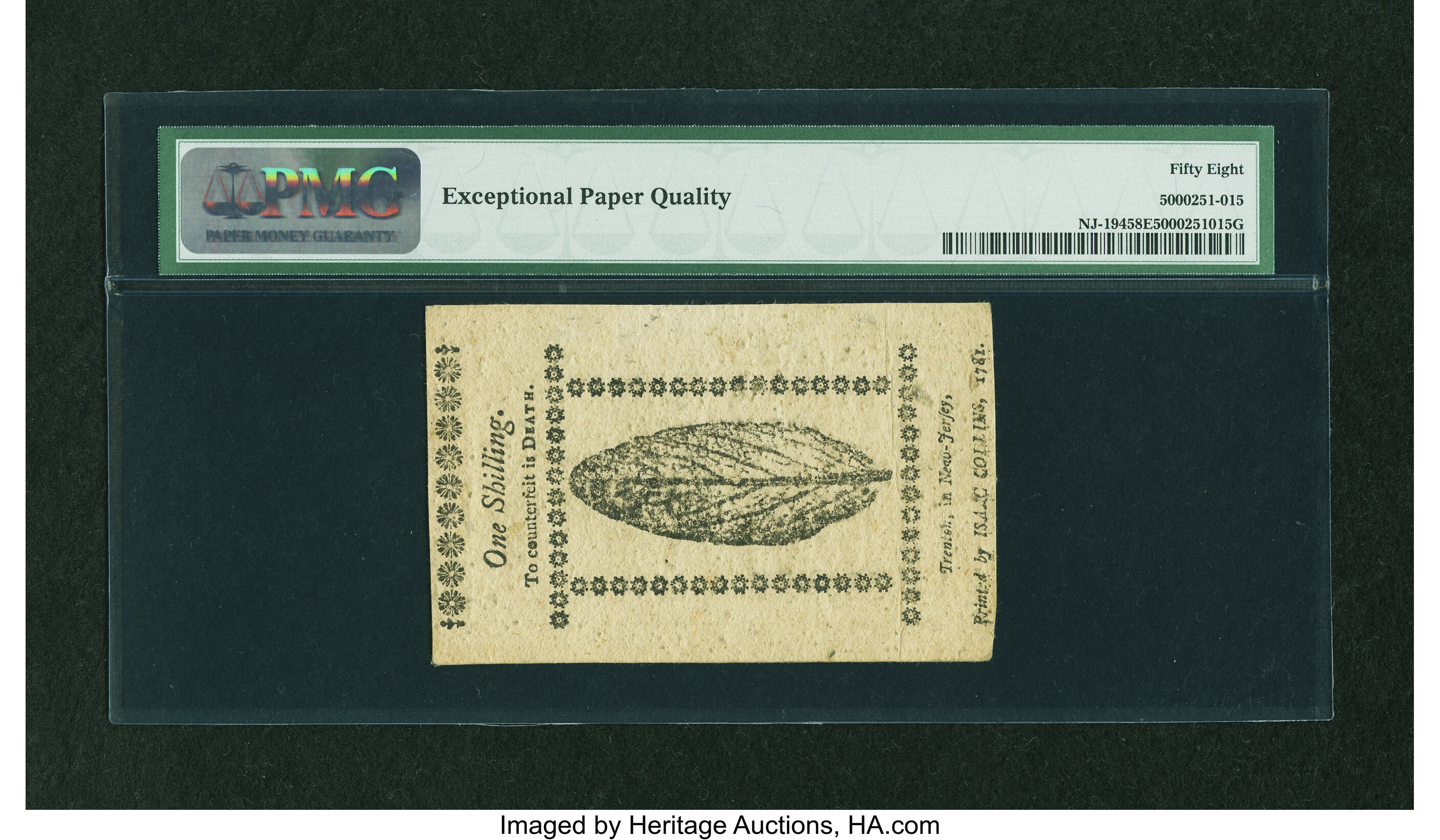 image for: New Jersey January 9, 1781 1s PMG Choice About Unc 58 EPQ....