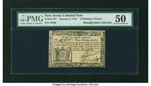 image for: New Jersey January 9, 1781 3s6d PMG About Uncirculated 50....