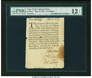 image for: New York May 31, 1709 10s PMG Fine 12 NET....