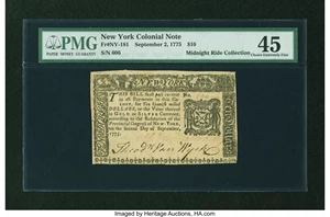 image for: New York September 2, 1775 $10 PMG Choice Extremely Fine 45....