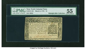 image for: New York March 5, 1776 $1 PMG About Uncirculated 55....