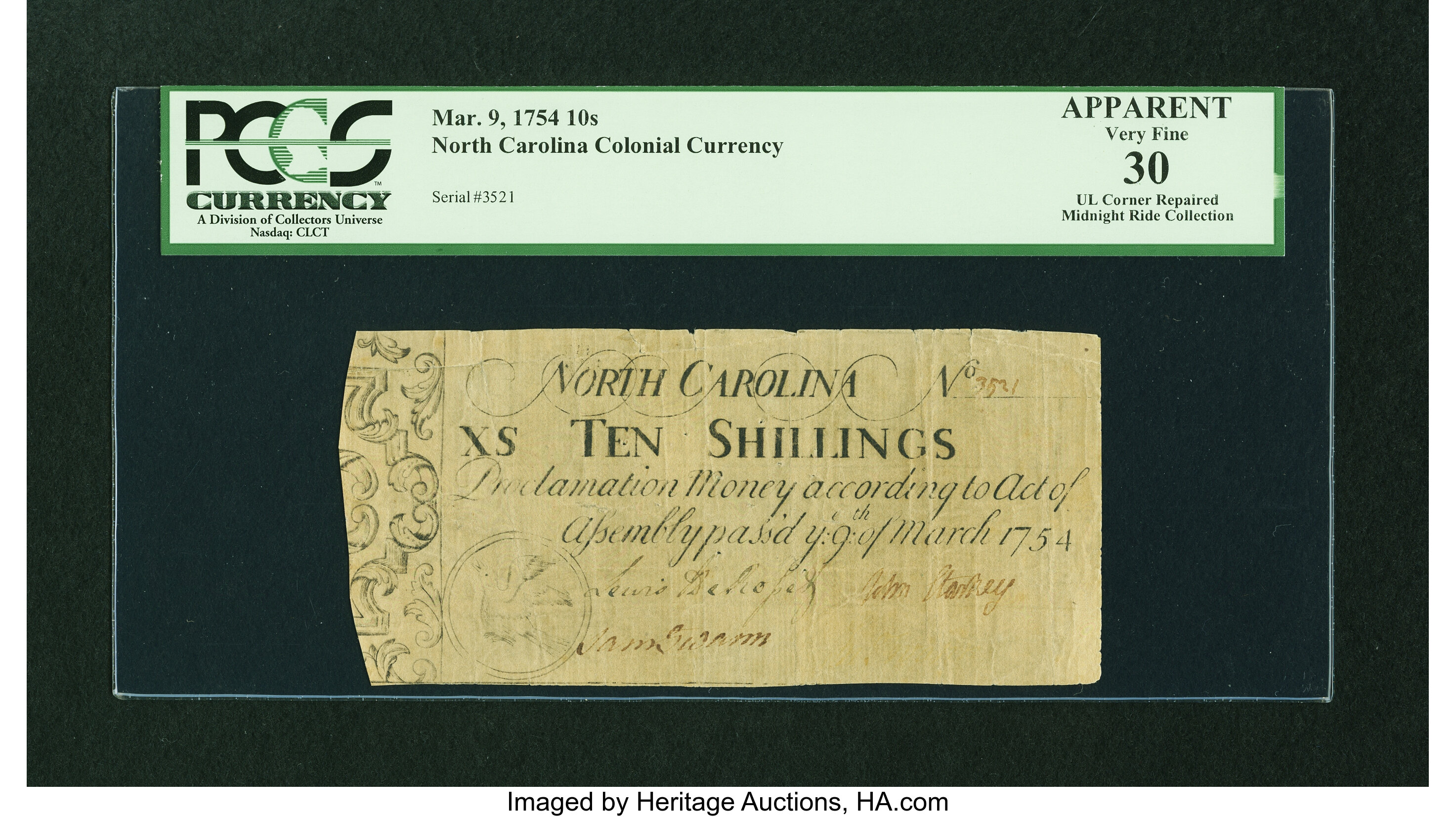 image for: North Carolina March 9, 1754 10s PCGS Apparent Very Fine 30....