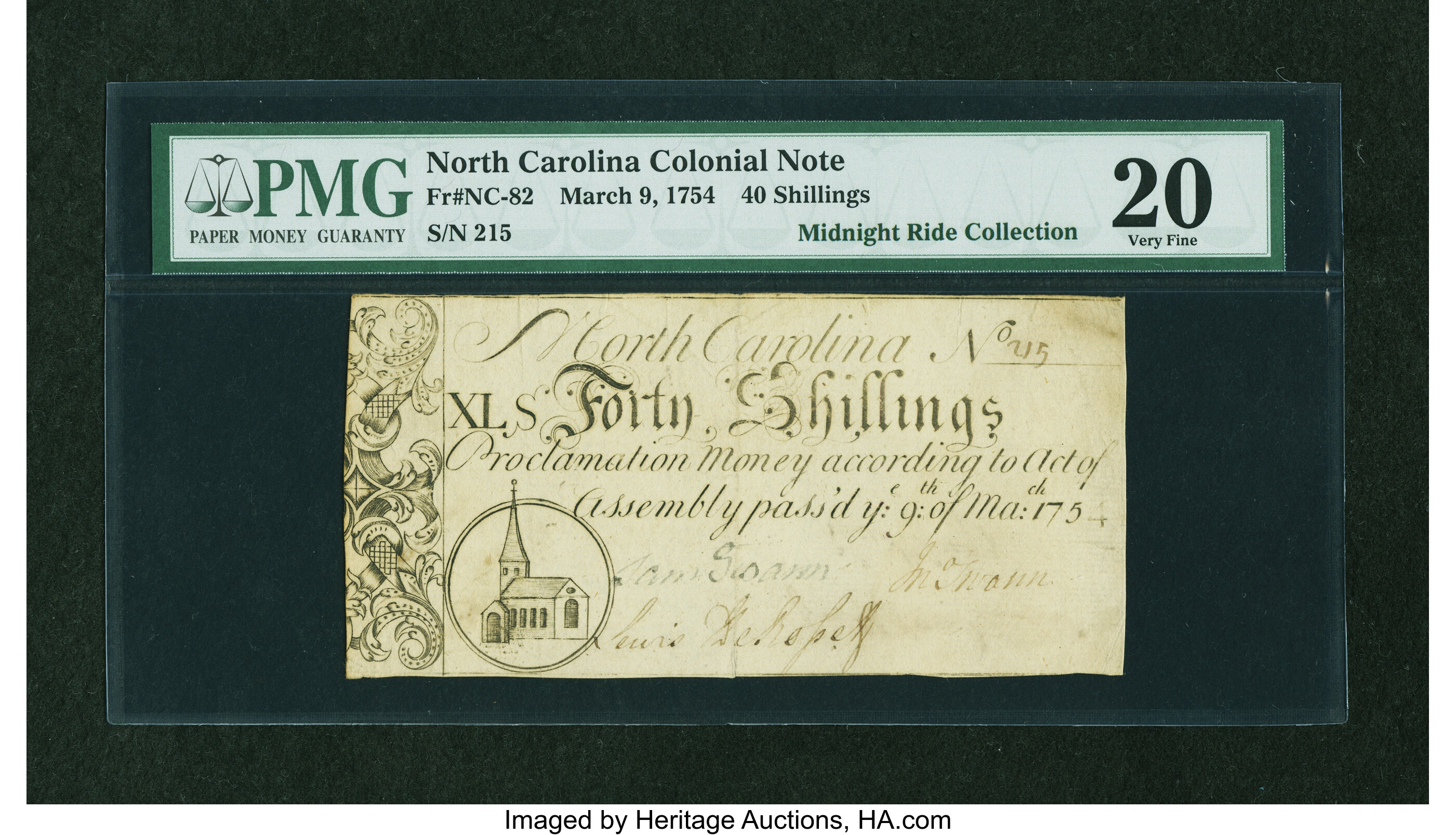 image for: North Carolina March 9, 1754 40s PMG Very Fine 20....
