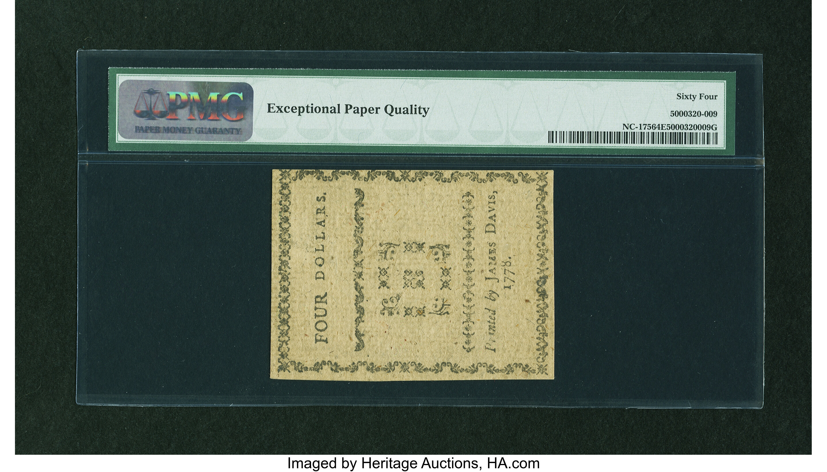 image for: North Carolina August 8, 1778 $4 PMG Choice Uncirculated 64 EPQ....