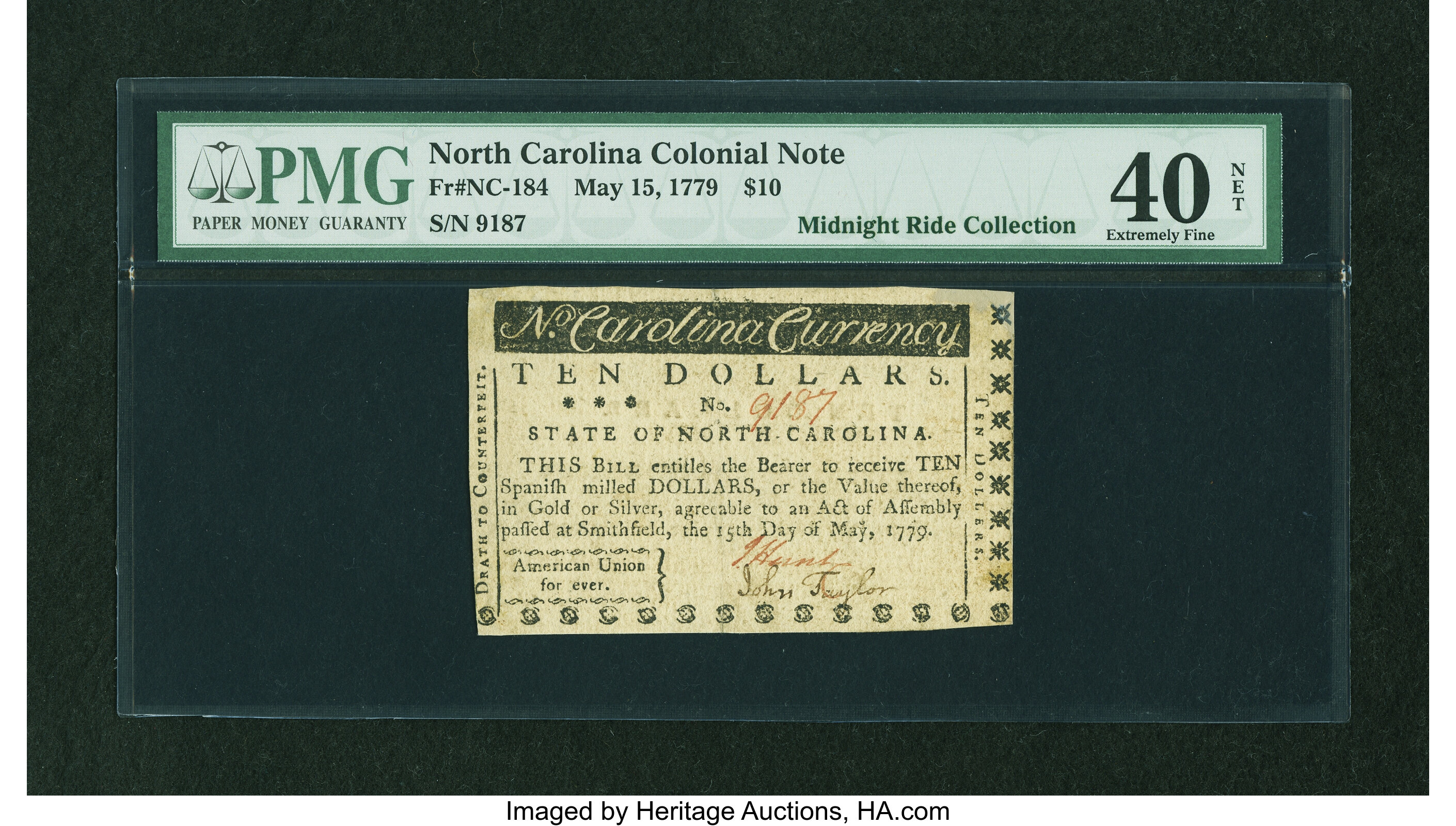 image for: North Carolina May 15, 1779 $10 PMG Extremely Fine 40 NET....