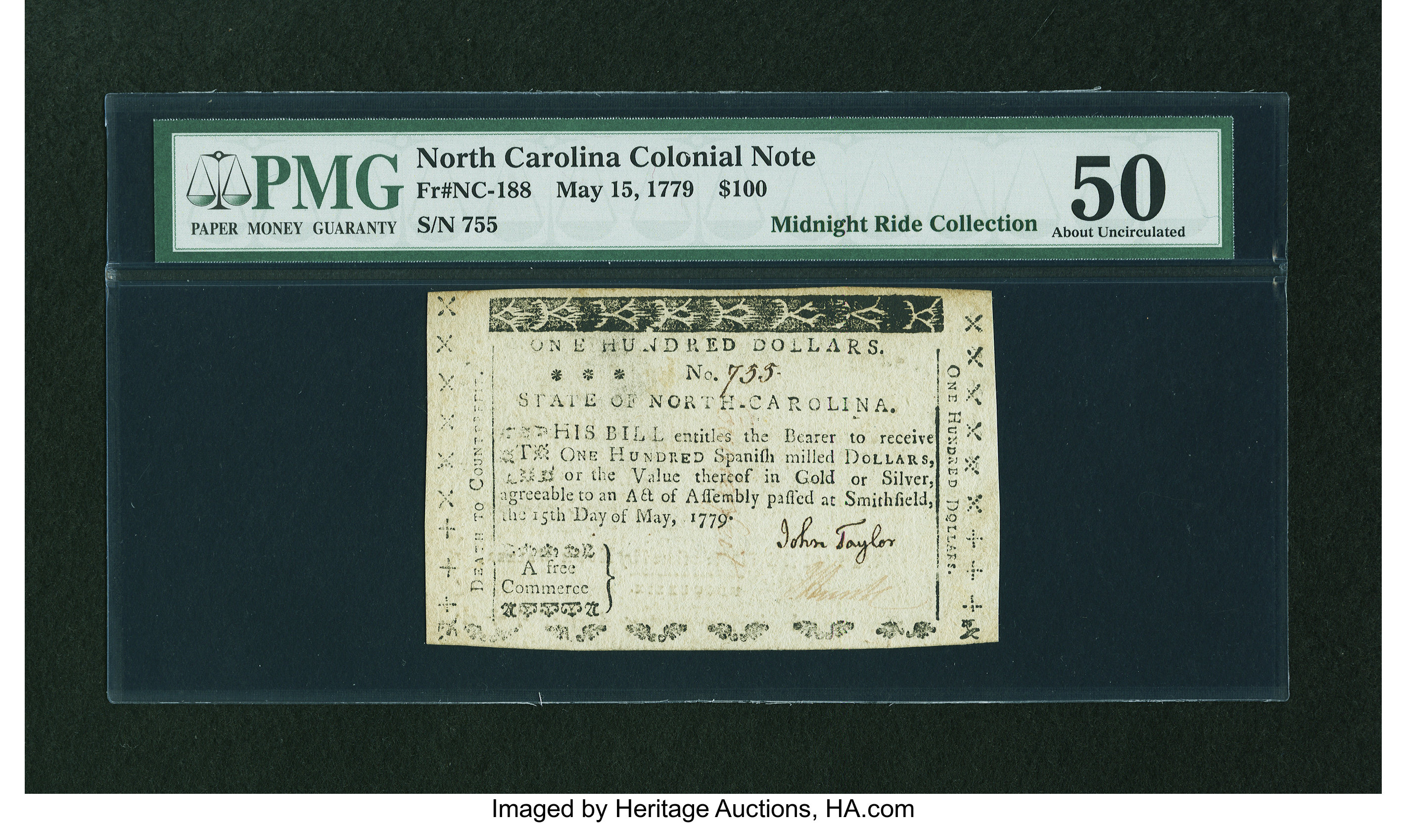 image for: North Carolina May 15, 1779 $100 PMG About Uncirculated 50....