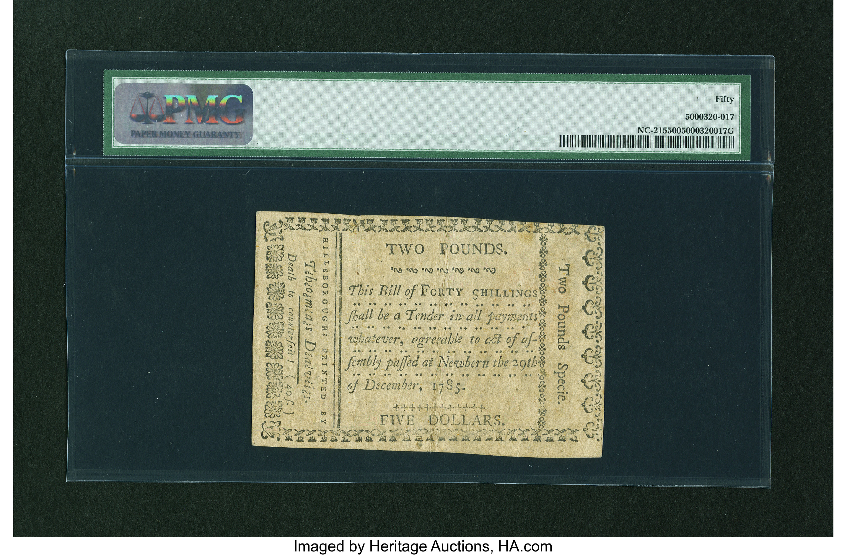 image for: North Carolina December 29, 1785 40s PMG About Uncirculated 50....