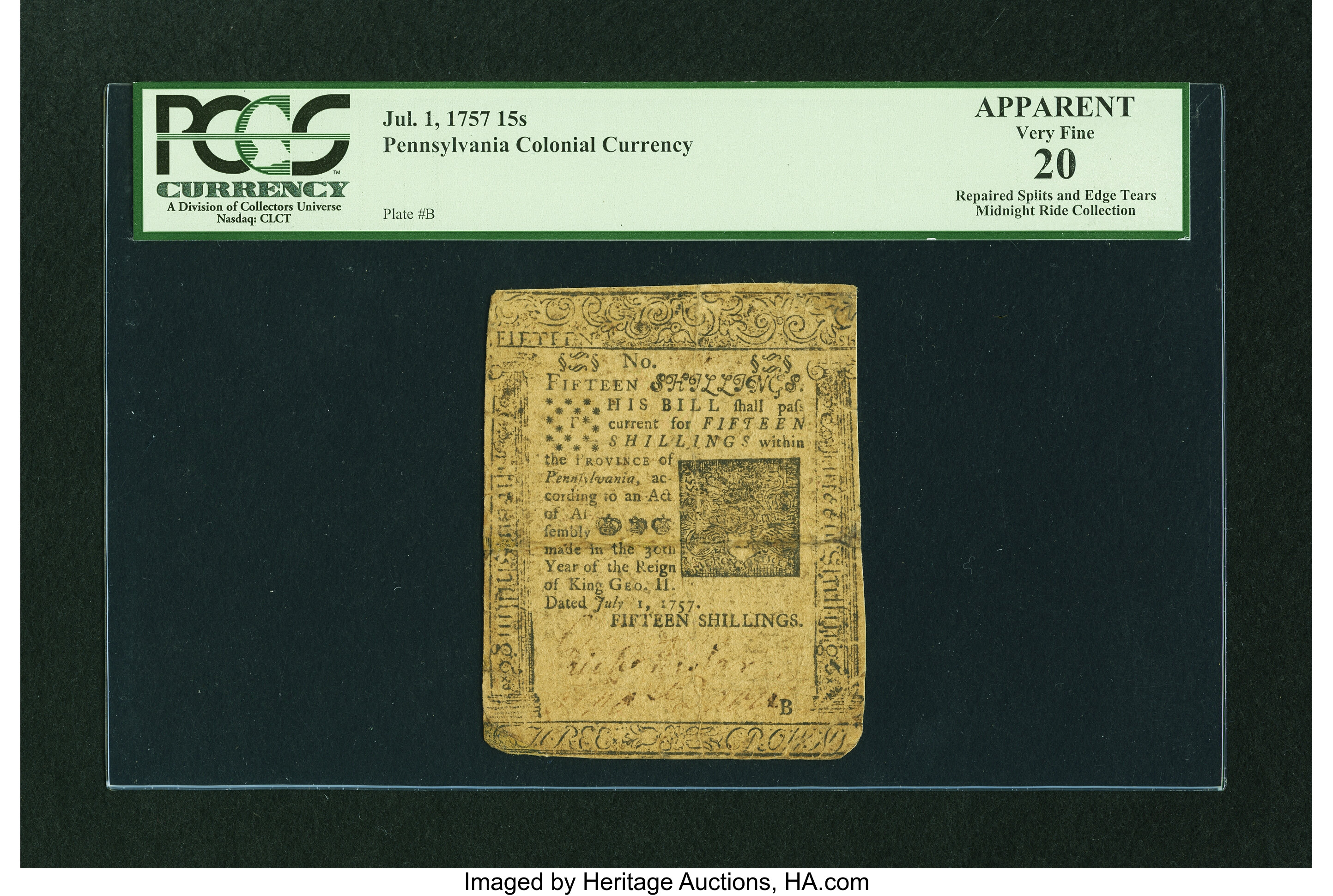 image for: Pennsylvania July 1, 1757 15s PCGS Apparent Very Fine 20....