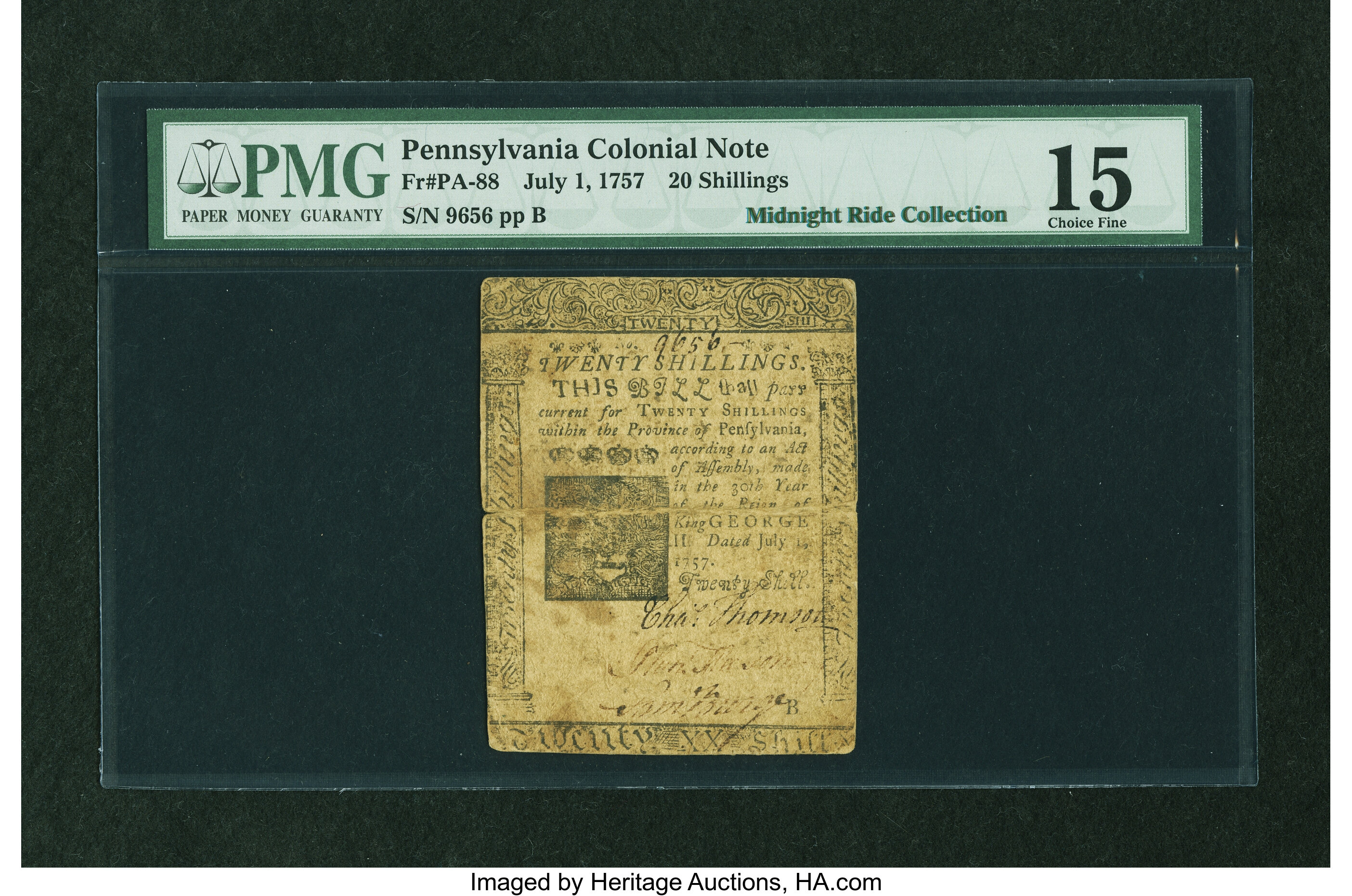 image for: Pennsylvania July 1, 1757 20s PMG Choice Fine 15....