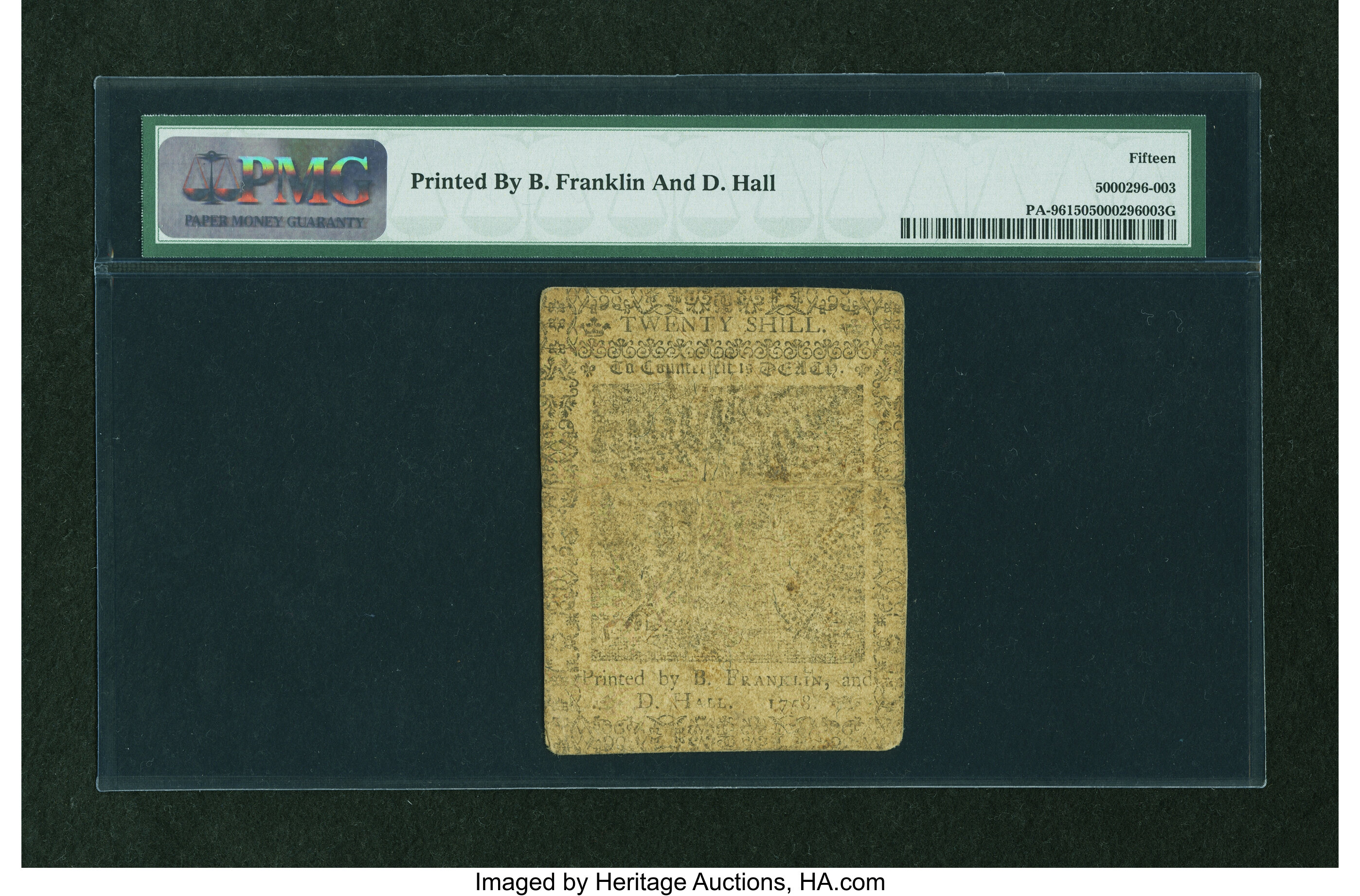 image for: Pennsylvania May 20, 1758 20s PMG Choice Fine 15....