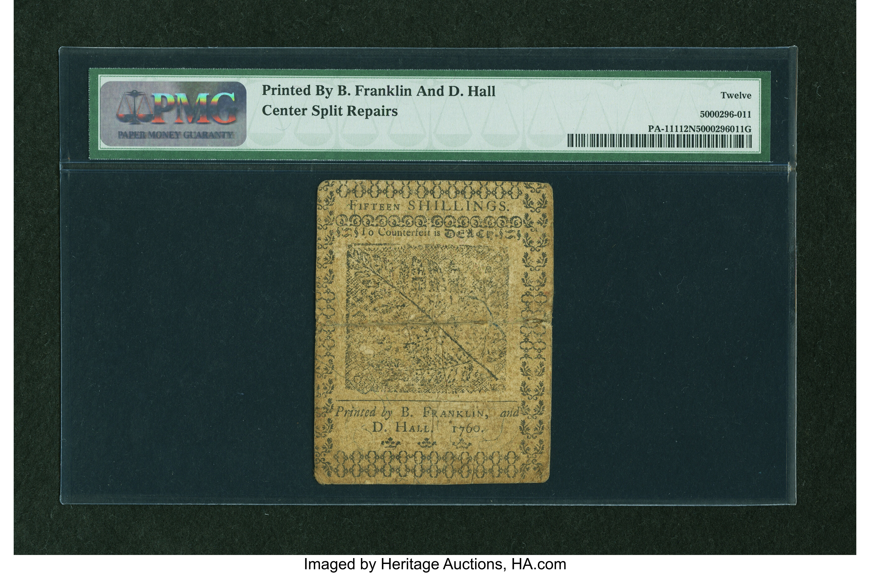 image for: Pennsylvania May 1, 1760 15s PMG Fine 12 NET....