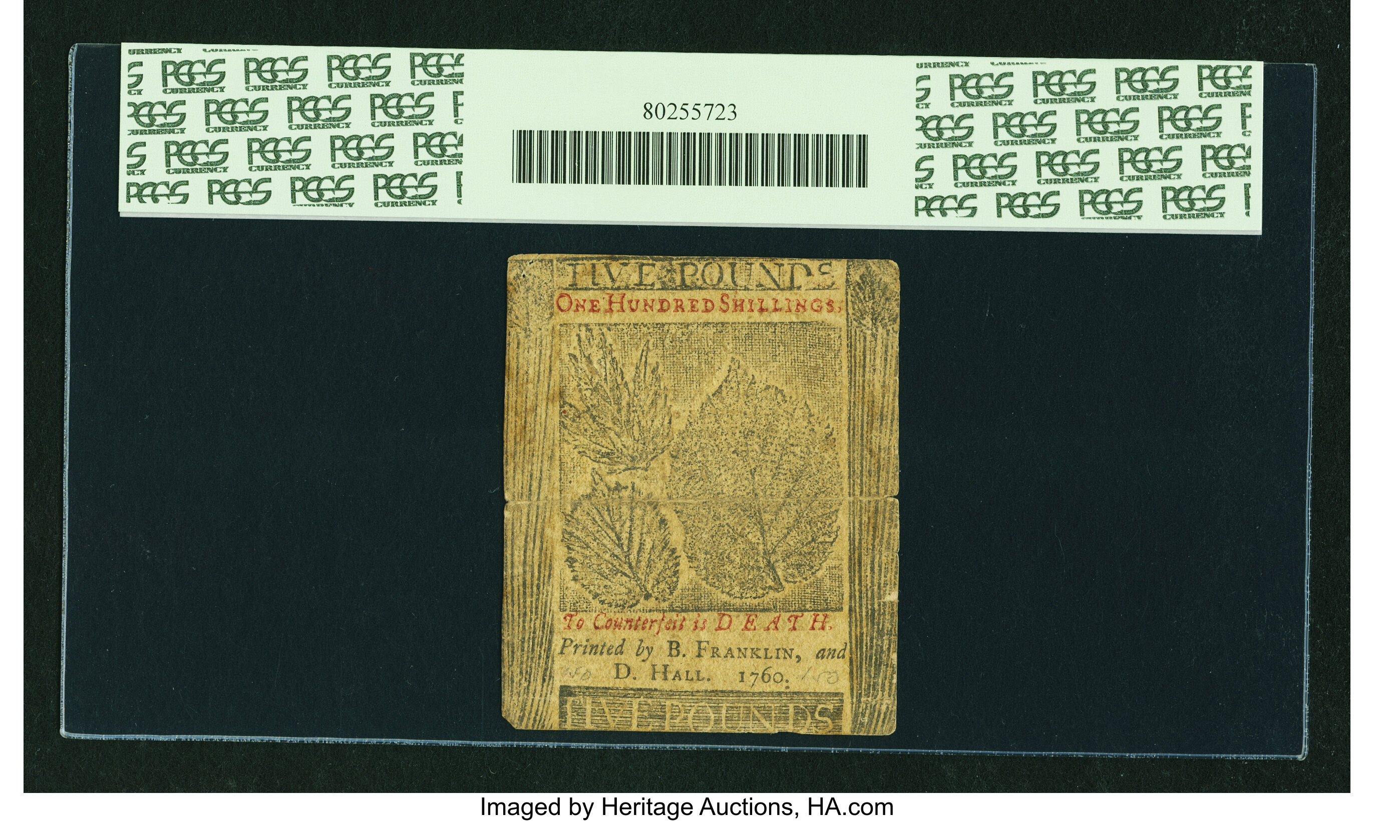 image for: Pennsylvania May 1, 1760 £5 PCGS Very Fine 20....