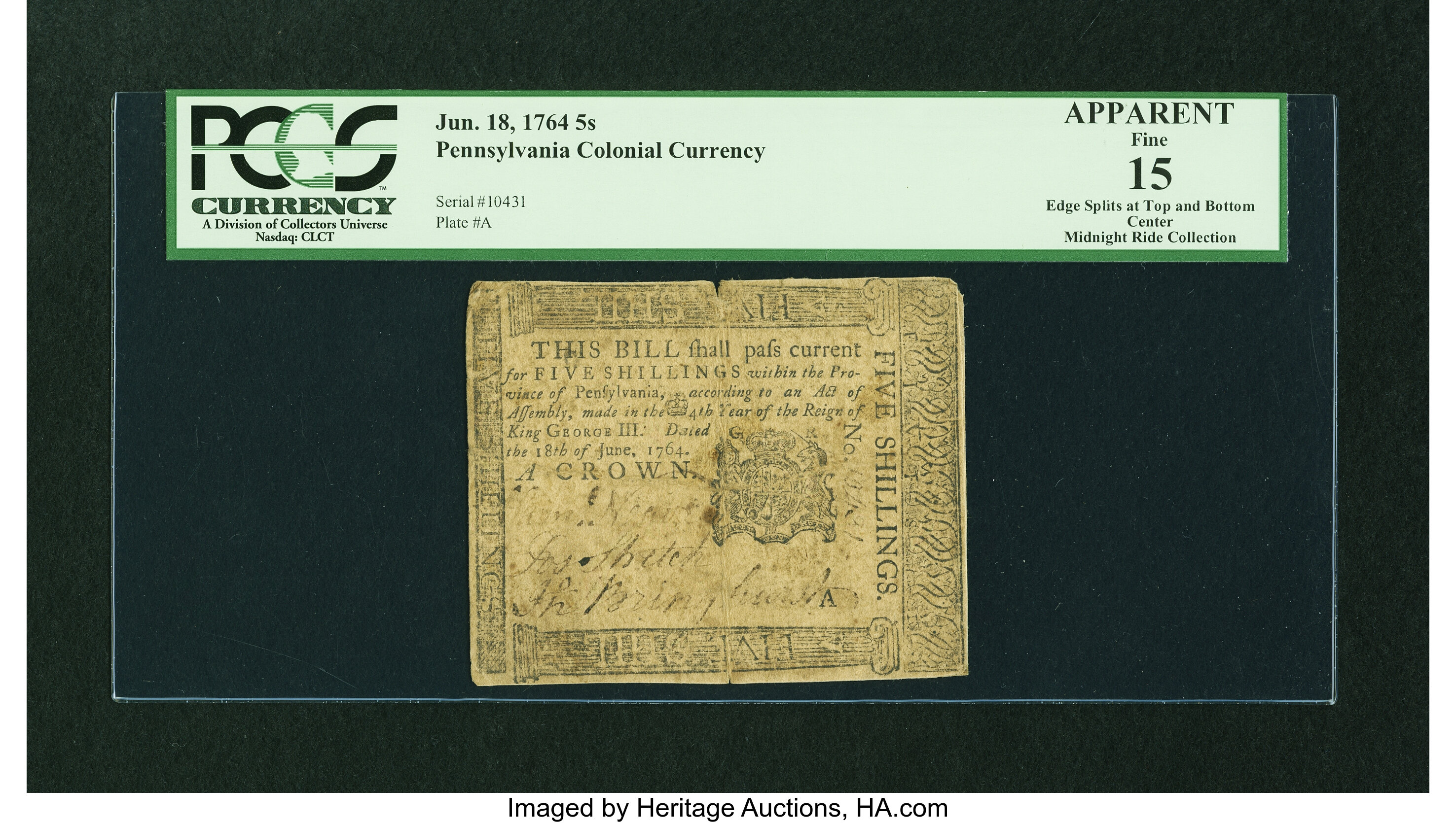 image for: Pennsylvania June 18, 1764 5s PCGS Apparent Fine 15....