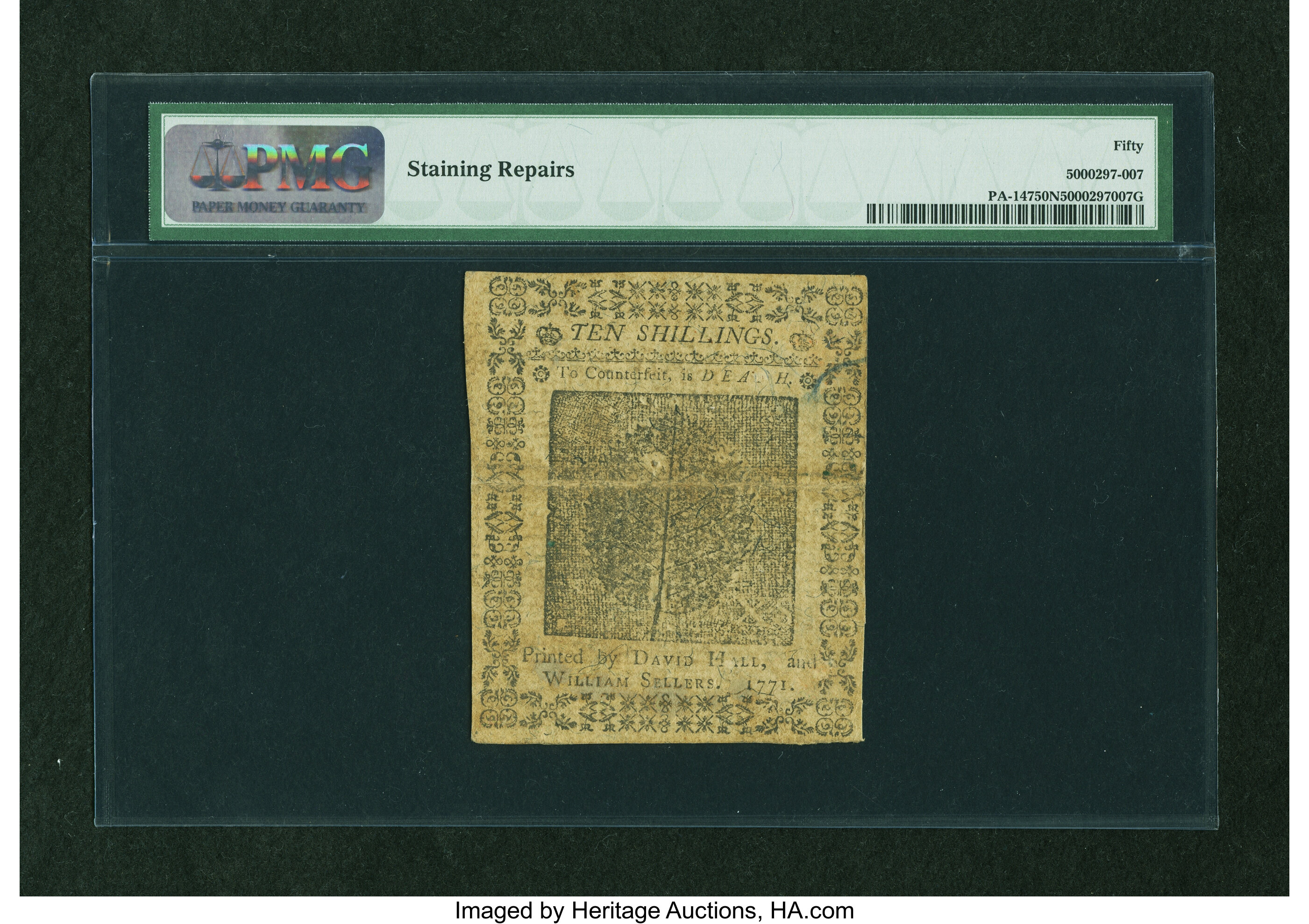 image for: Pennsylvania March 20, 1771 10s PMG About Uncirculated 50 NET....