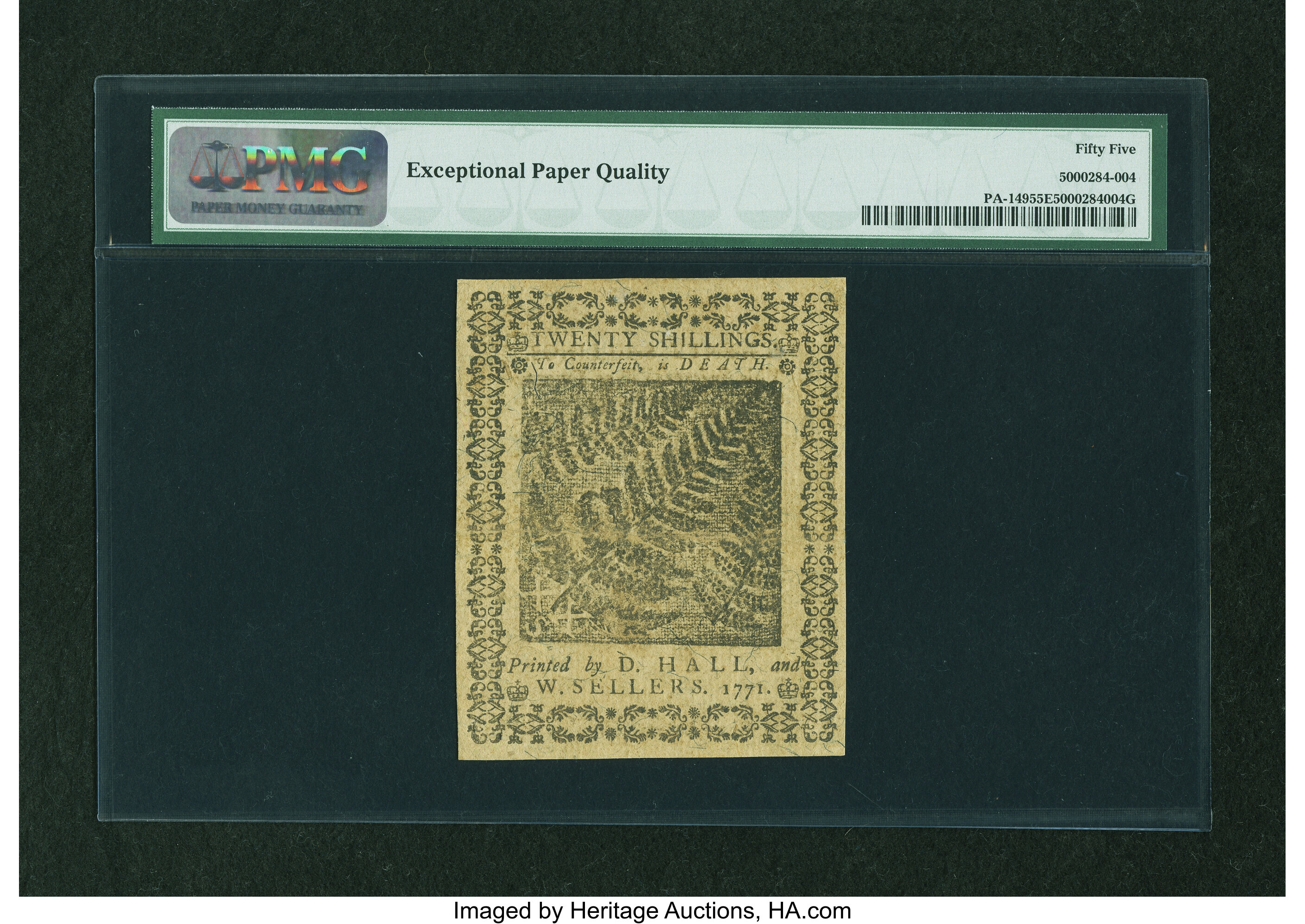 image for: Pennsylvania March 20, 1771 20s PMG About Uncirculated 55 EPQ....