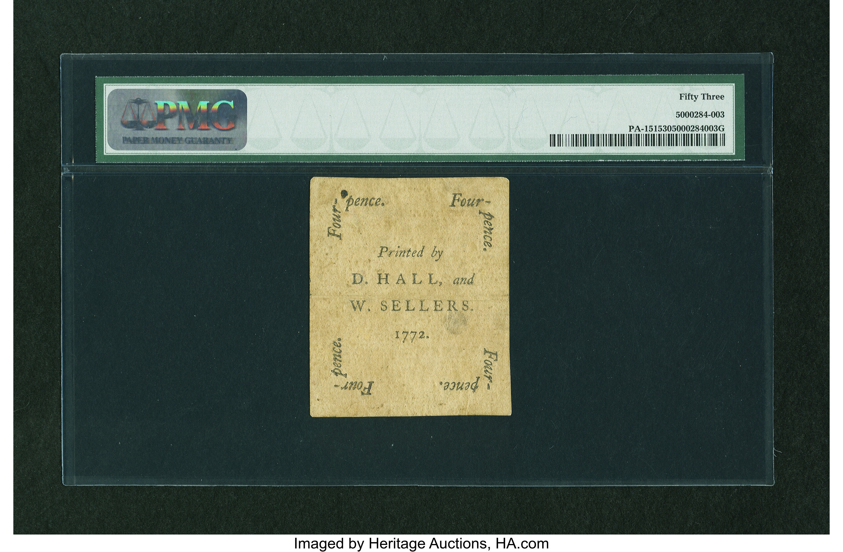 image for: Pennsylvania April 3, 1772 4d PMG About Uncirculated 53....