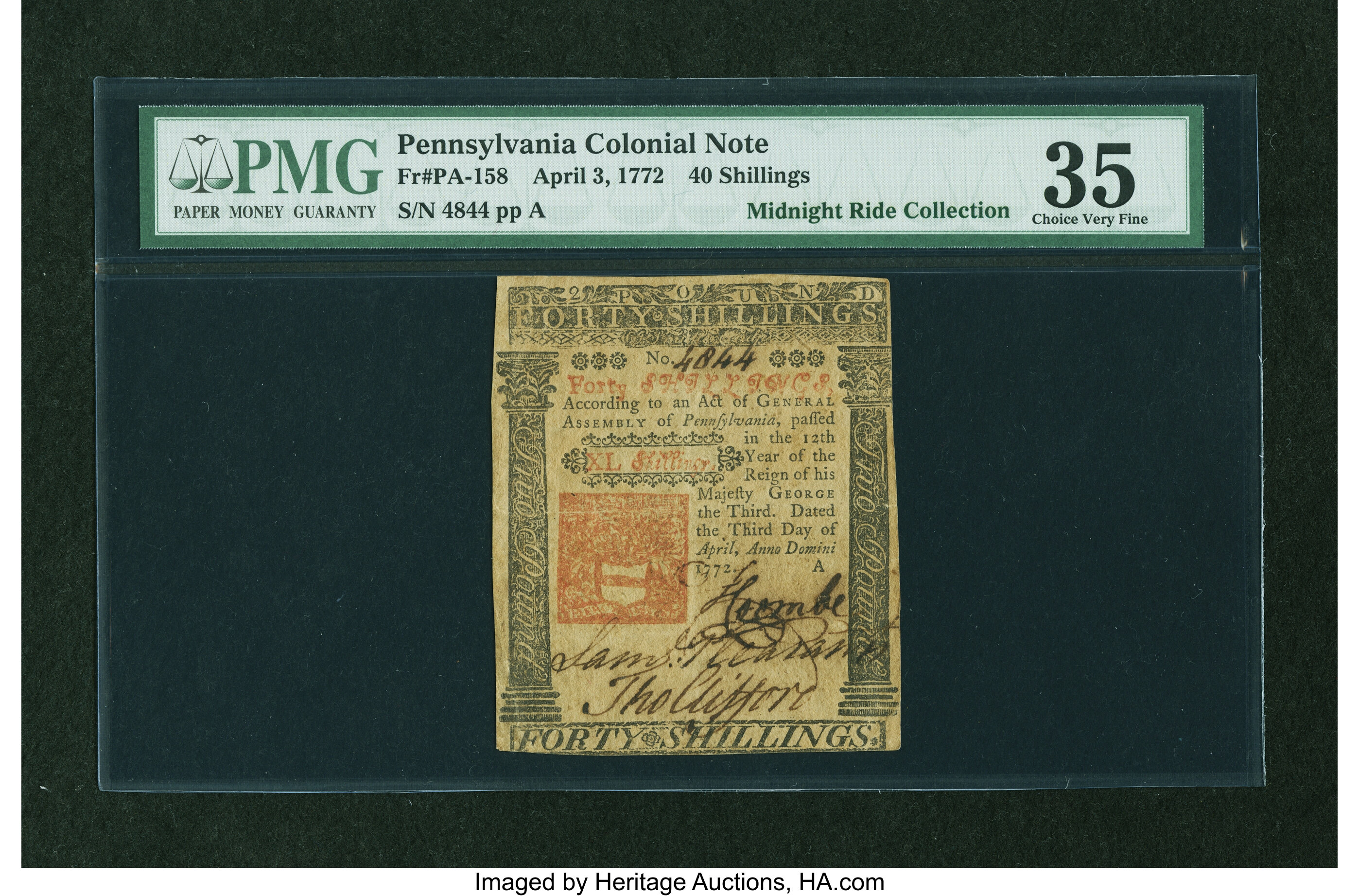 image for: Pennsylvania April 3, 1772 40s PMG Choice Very Fine 35....