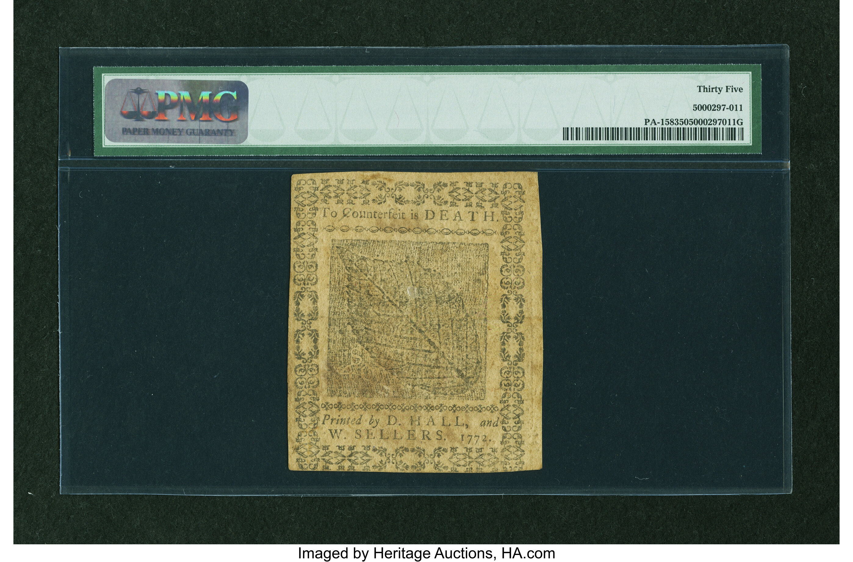 image for: Pennsylvania April 3, 1772 40s PMG Choice Very Fine 35....