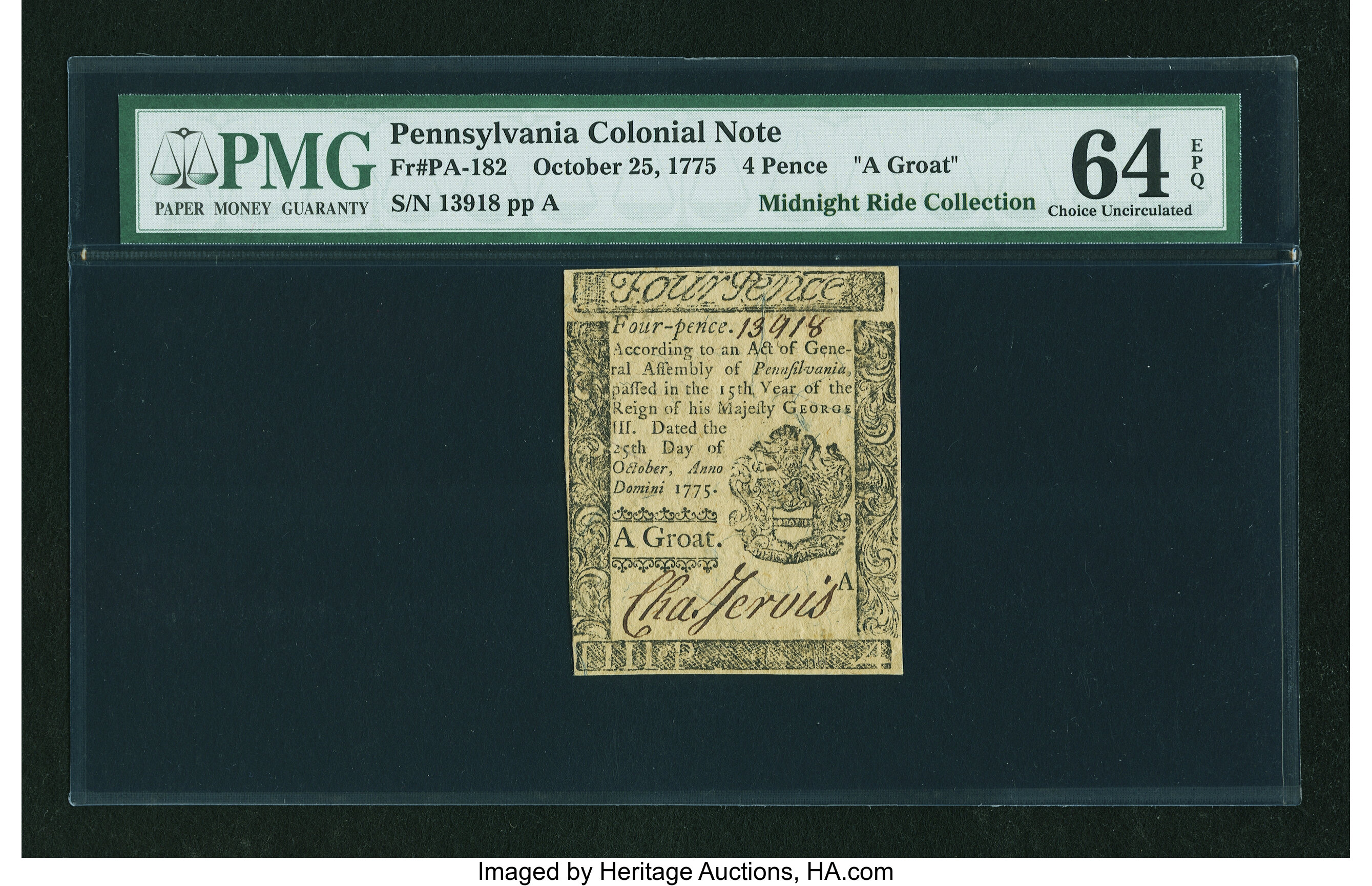image for: Pennsylvania October 25, 1775 4d PMG Choice Uncirculated 64 EPQ....