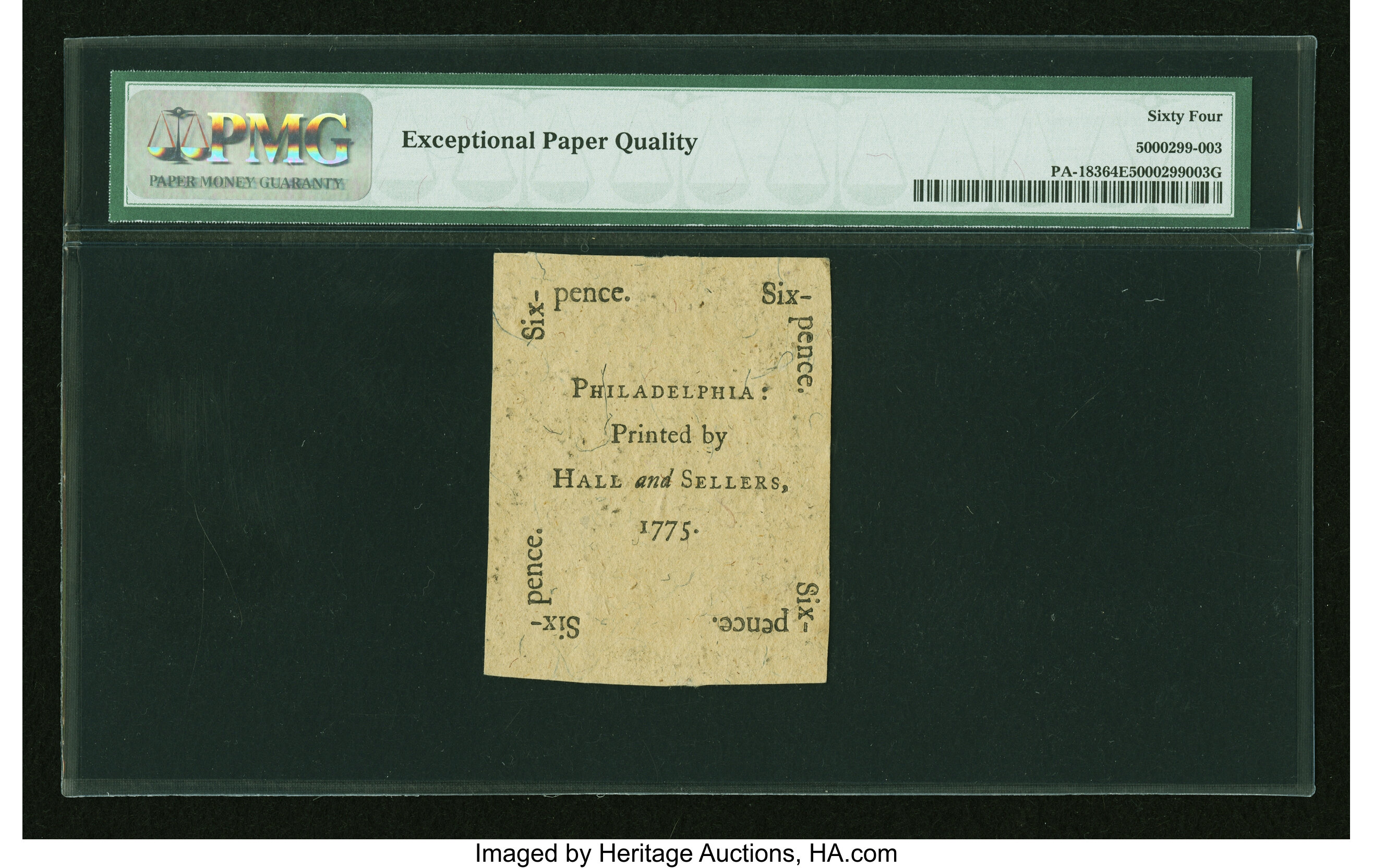 image for: Pennsylvania October 25, 1775 6d PMG Choice Uncirculated 64 EPQ....