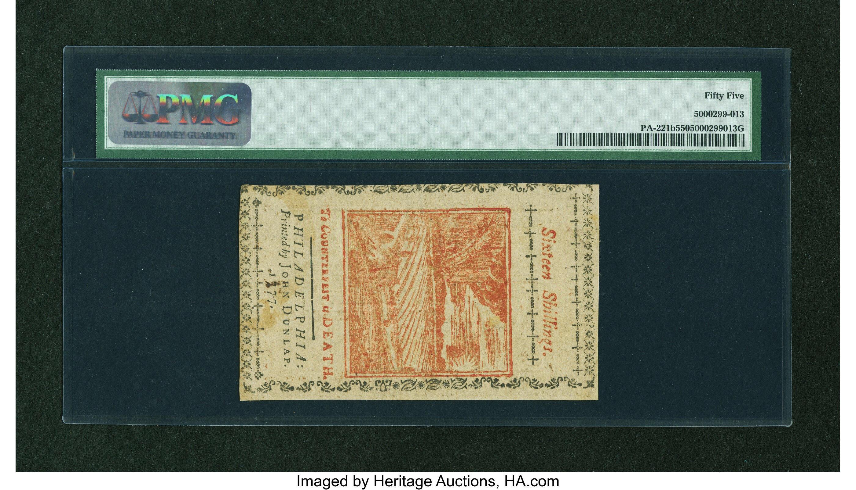 image for: Pennsylvania April 10, 1777 16s Red and Black PMG About Uncirculated 55....