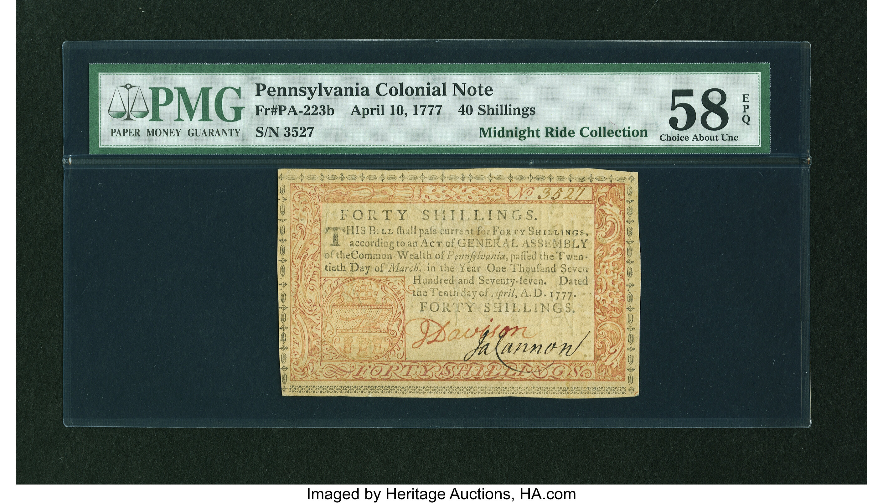 image for: Pennsylvania April 10, 1777 40s Red and Black PMG Choice About Unc 58 EPQ....