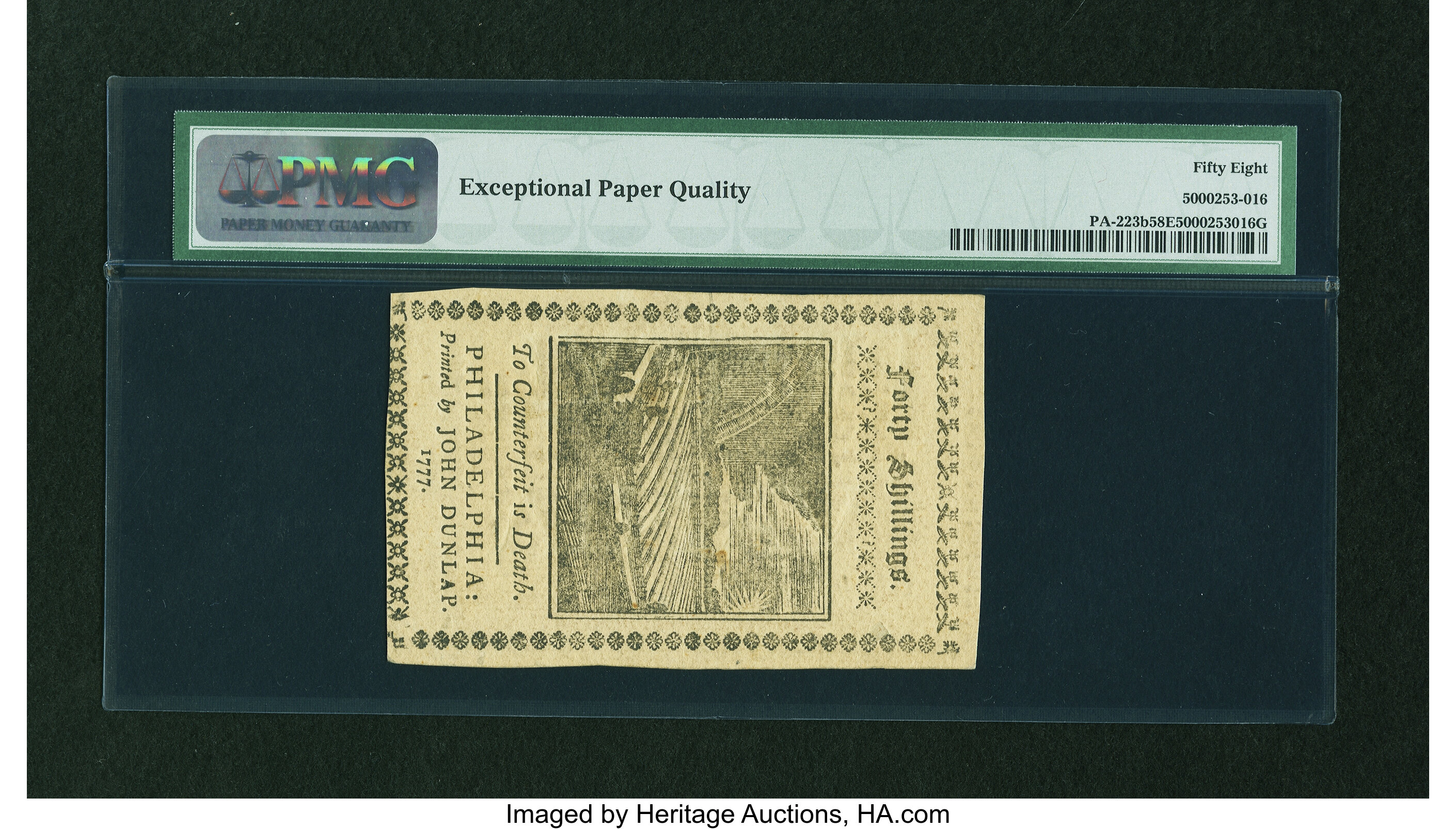 image for: Pennsylvania April 10, 1777 40s Red and Black PMG Choice About Unc 58 EPQ....