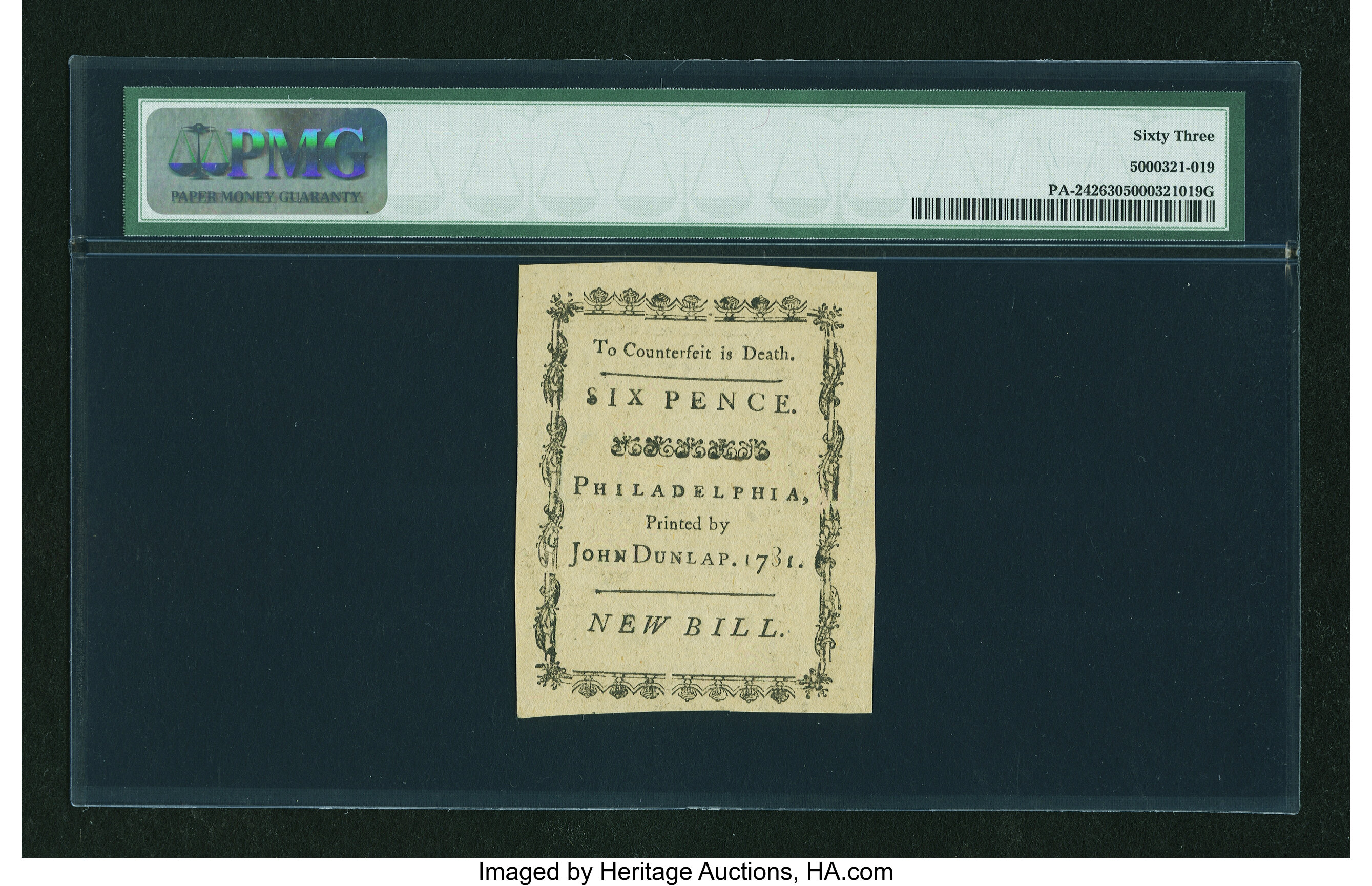 image for: Pennsylvania April 20, 1781 6d PMG Choice Uncirculated 63....