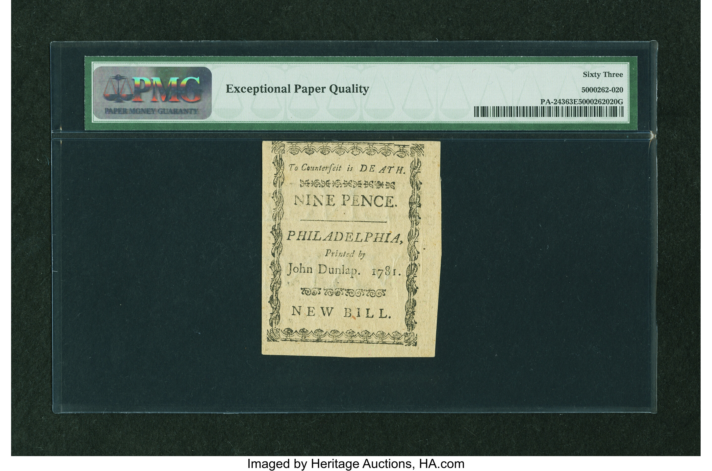 image for: Pennsylvania April 20, 1781 9d PMG Choice Uncirculated 63 EPQ....