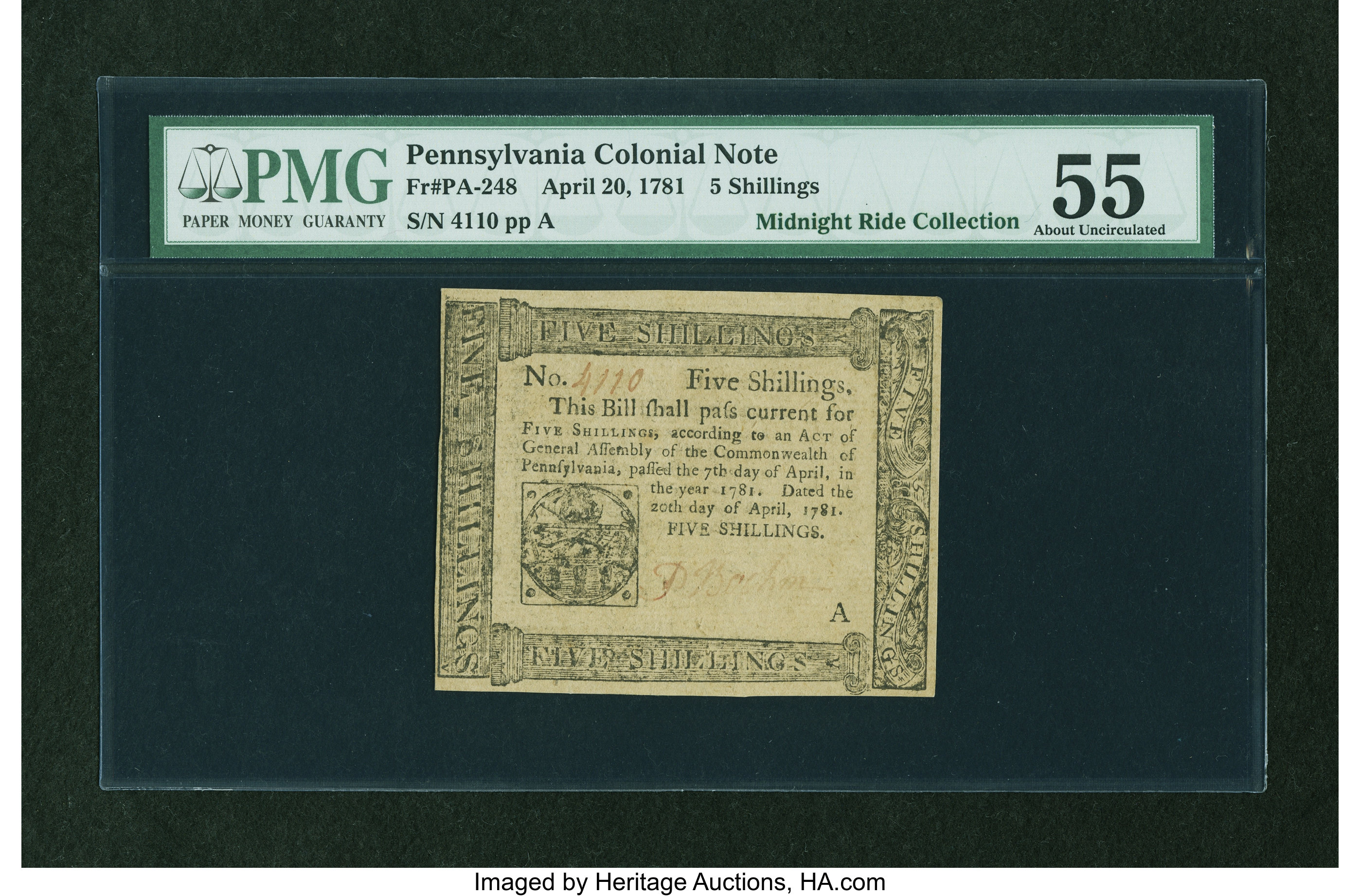 image for: Pennsylvania April 20, 1781 5s PMG About Uncirculated 55....