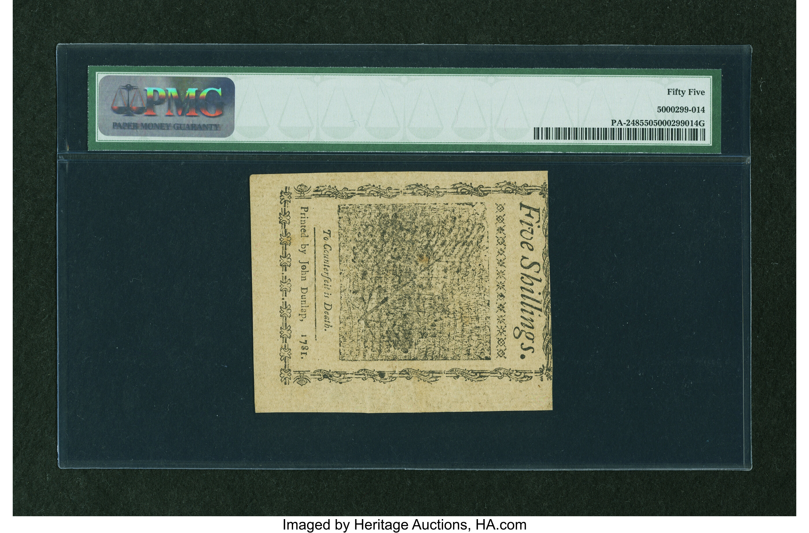 image for: Pennsylvania April 20, 1781 5s PMG About Uncirculated 55....