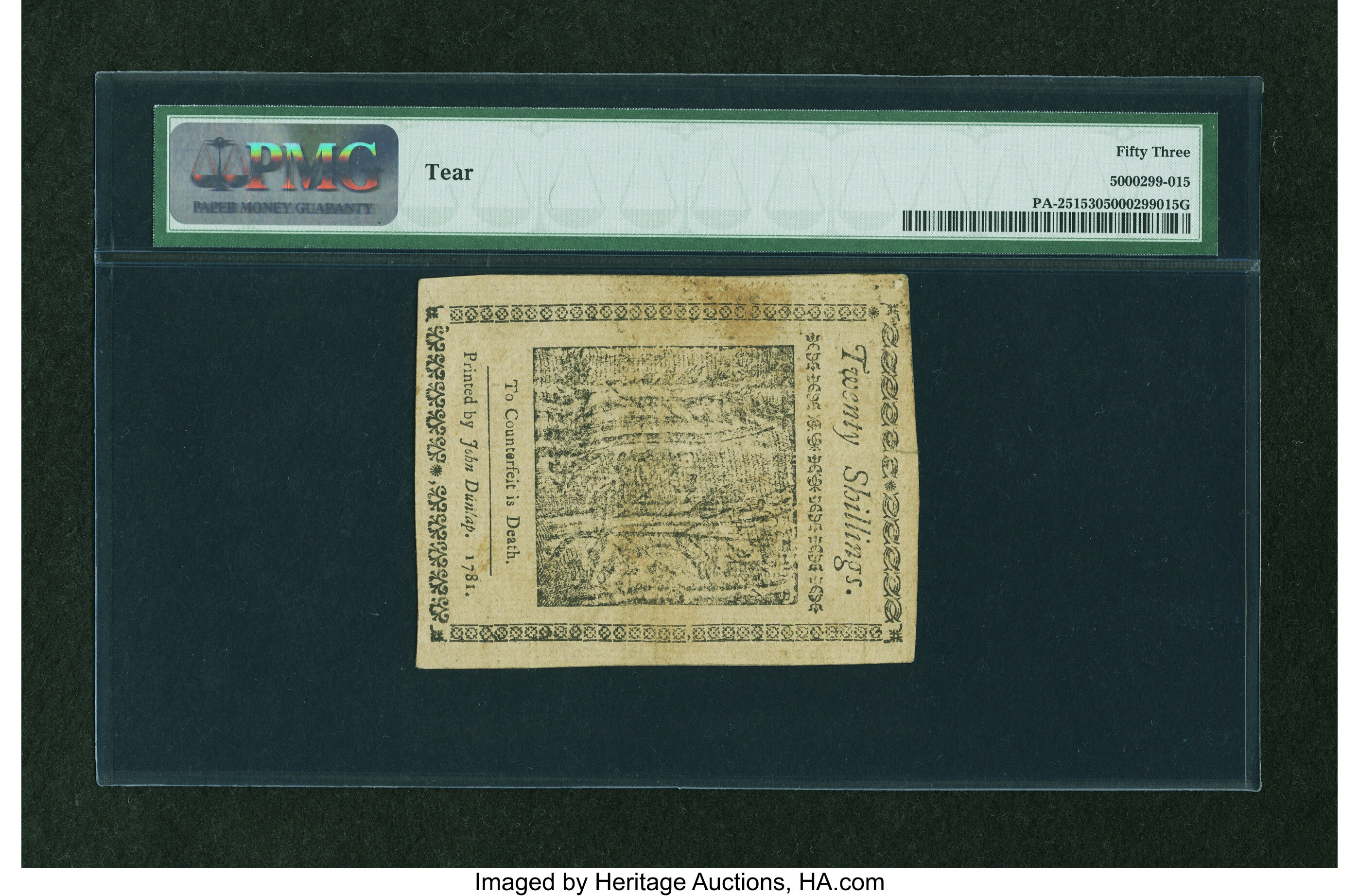image for: Pennsylvania April 20, 1781 20s PMG About Uncirculated 53....