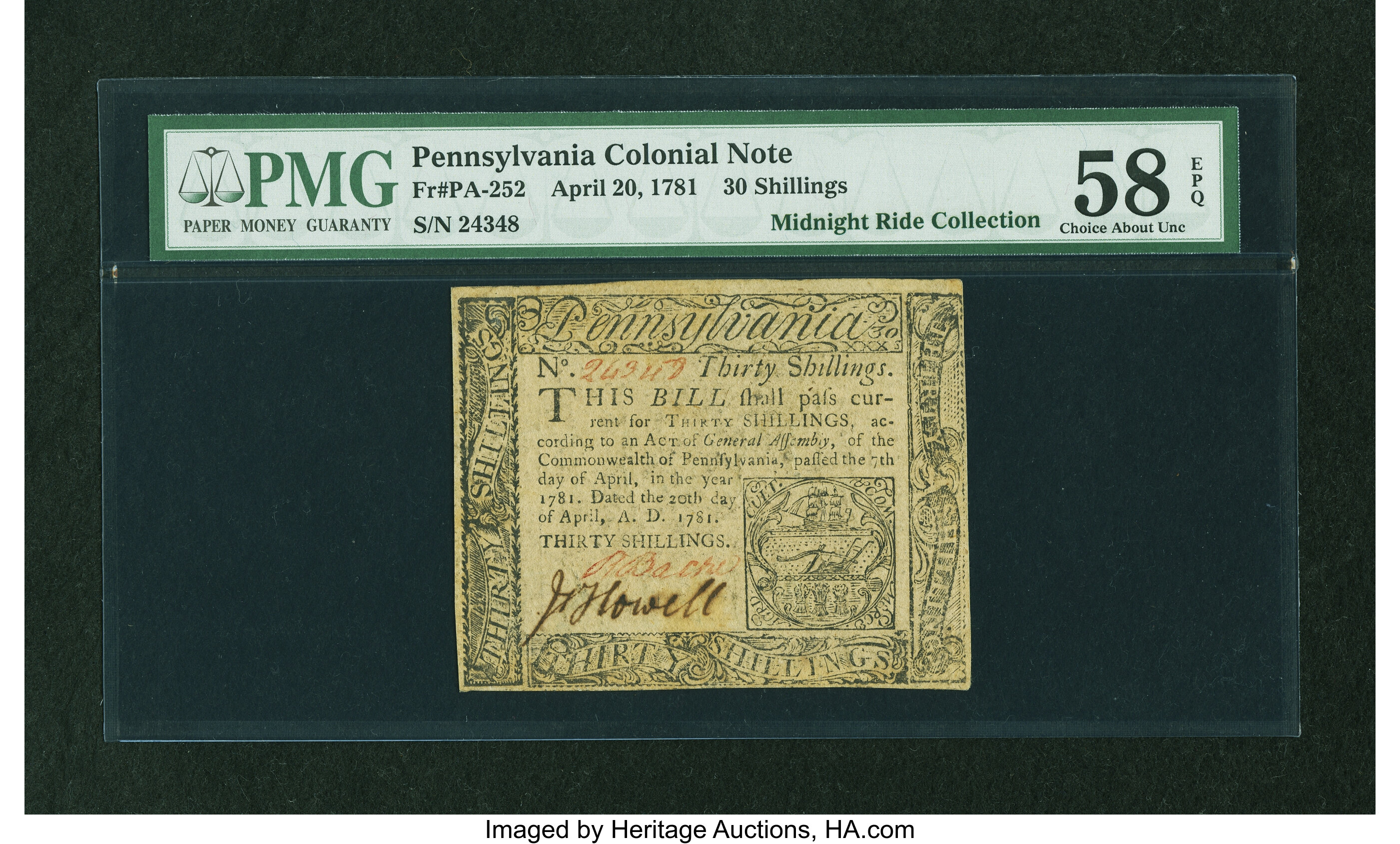 image for: Pennsylvania April 20, 1781 30s PMG Choice About Unc 58 EPQ....