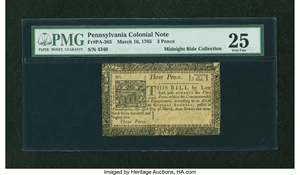 image for: Pennsylvania March 16, 1785 3d PMG Very Fine 25....