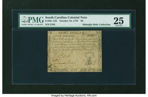 image for: South Carolina October 19, 1776 $8 PMG Very Fine 25....