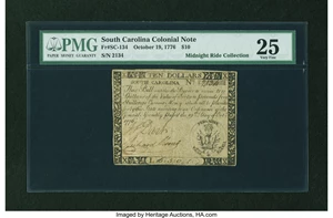 image for: South Carolina October 19, 1776 $10 PMG Very Fine 25....