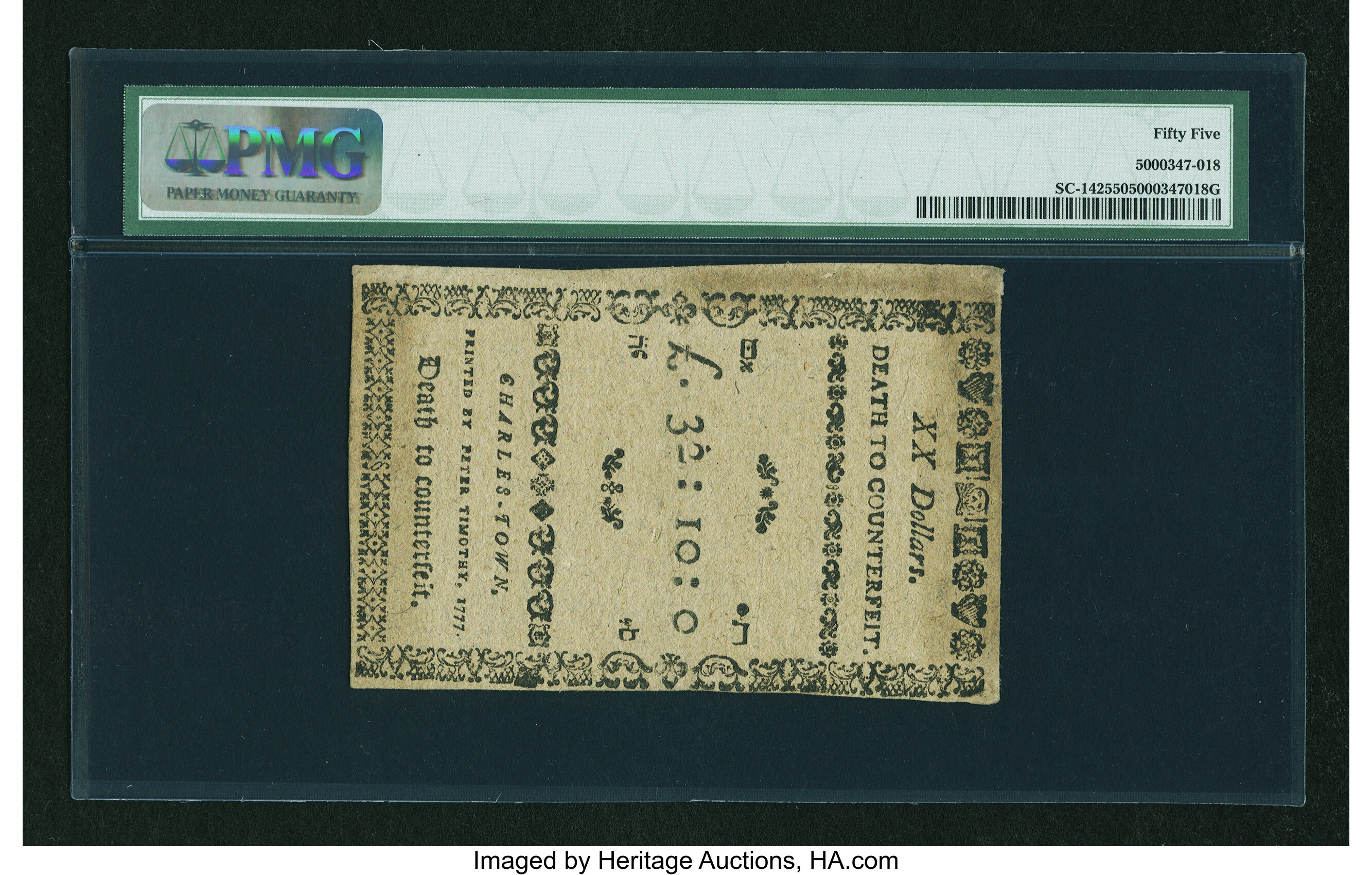 image for: South Carolina December 23, 1776 $20 PMG About Uncirculated 55....