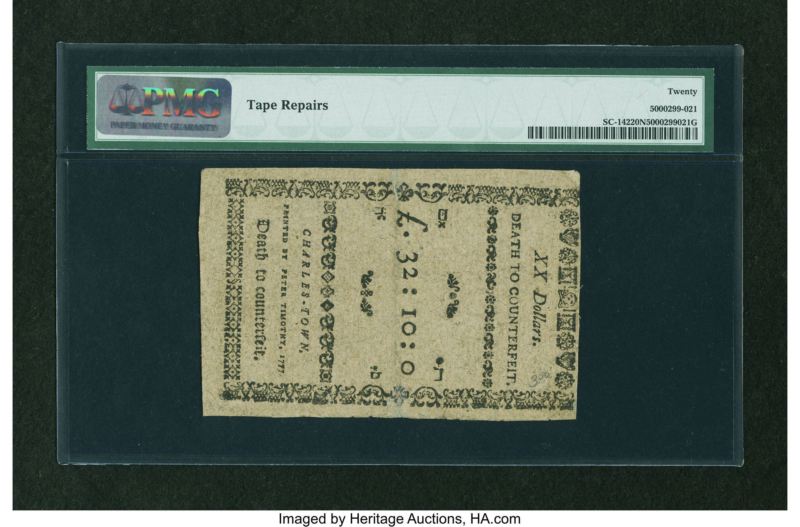 image for: South Carolina December 23, 1776 $20 PMG Very Fine 20 NET....