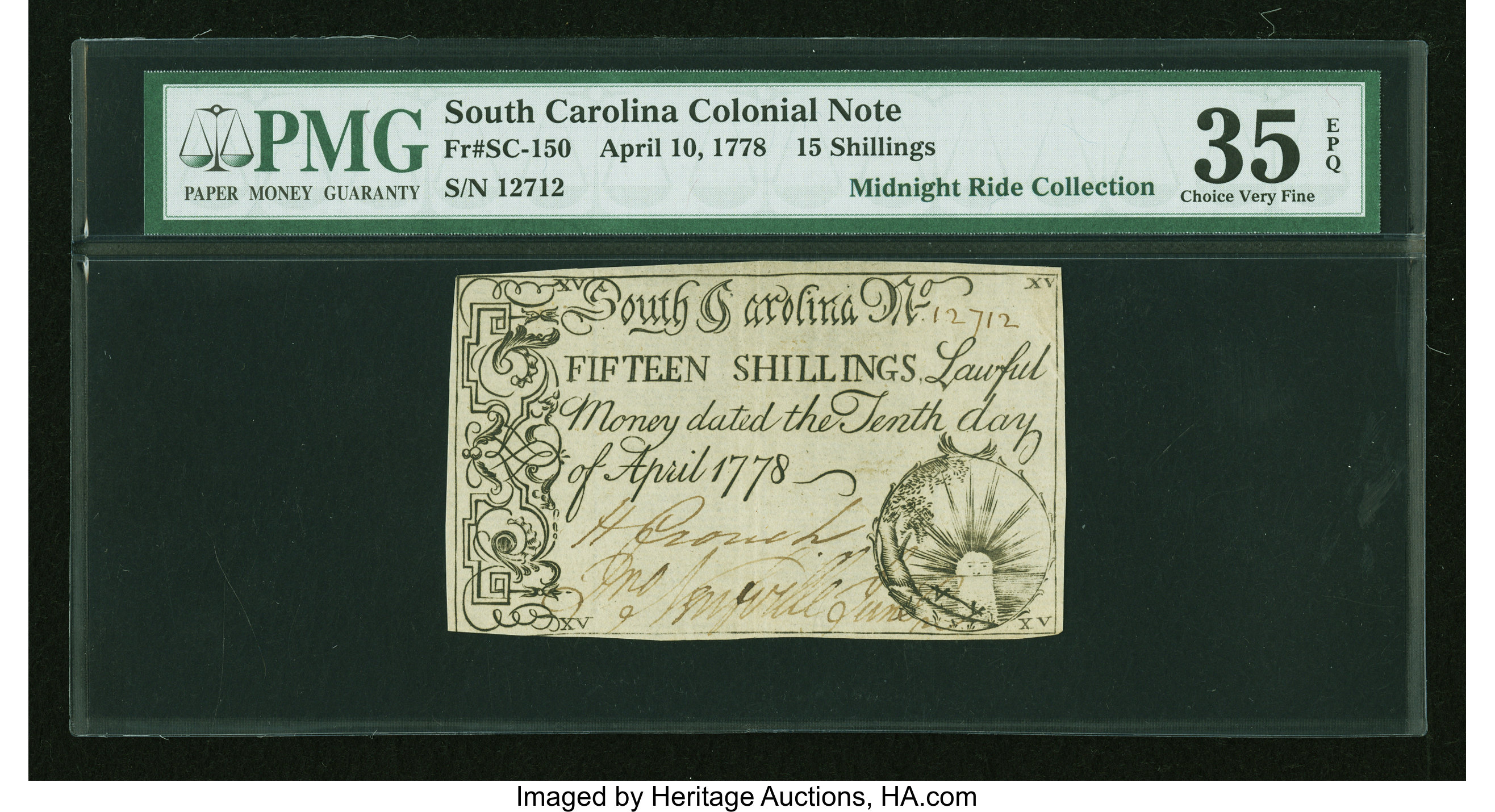image for: South Carolina April 10, 1778 15s PMG Choice Very Fine 35 EPQ....